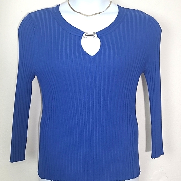 Sweater v-neck silver bit  Embellishment Royal blue stretch  Medium NWT - Picture 1 of 5